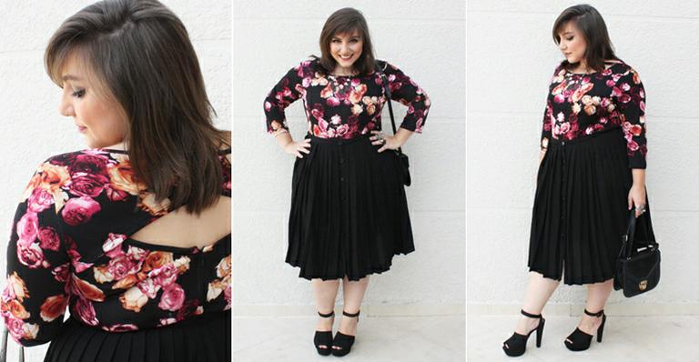 Mulher plus size também pode usar body estampado com abertura nas costas