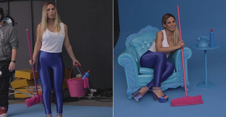 Hora da faxina? Valesca Popozuda usa vassoura e balde em gravação de clipe