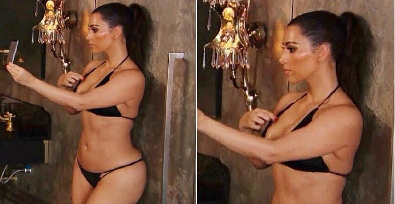 Kim Kardashian faz pose com biquíni pequeno e divide opiniões