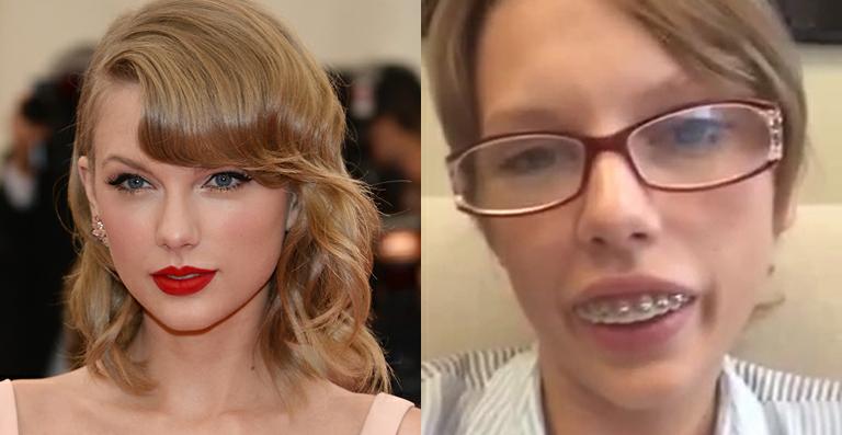 Com aparelho e óculos de grau, Taylor Swift aparece irreconhecível