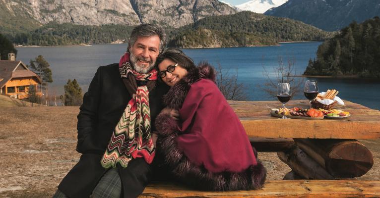 Na neve, Leopoldo Pacheco fala do relacionamento com a mulher, Bel Gomes
