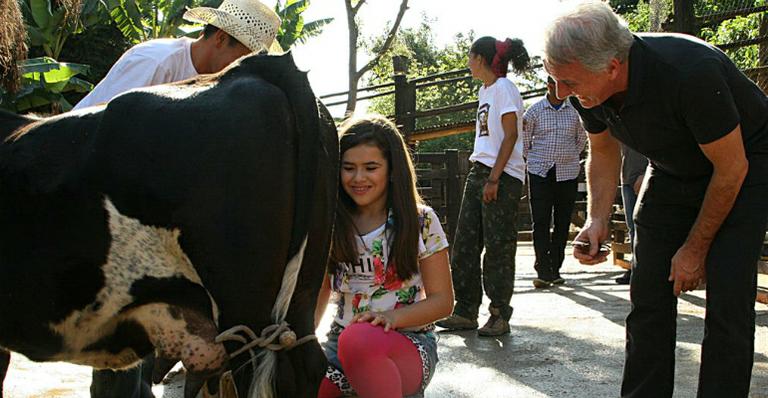 Maisa Silva aprende a tirar leite de vaca em programa de TV