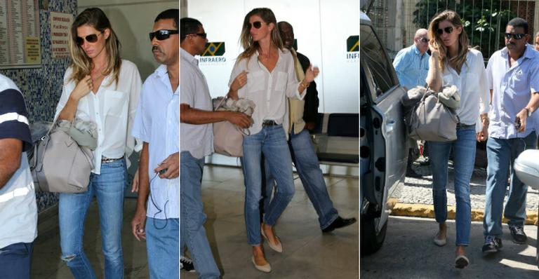 Gisele Bündchen desembarca de jatinho particular no Rio