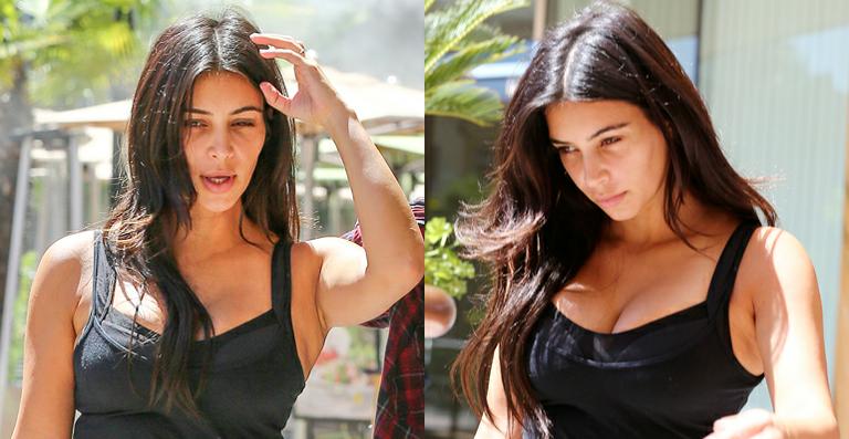 Sempre produzida, Kim Kardashian é fotografada sem maquiagem