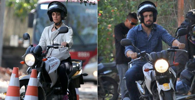 Sophie Charlotte e Cauã Reymond fazem aulas de moto para novo filme