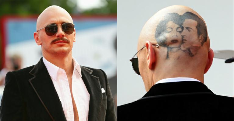 Careca, James Franco exibe tatuagem na cabeça no Festival de Veneza