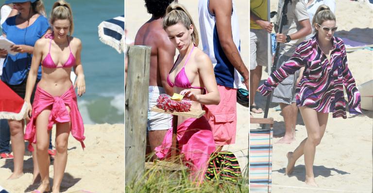De biquíni, Bianca Bin grava cenas de ‘Boogie Oogie’ em praia do Rio de Janeiro