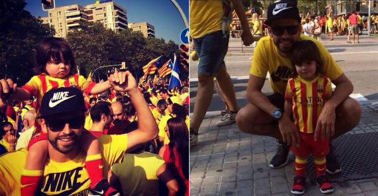Piqué leva o filho Milan a passeata na Espanha
