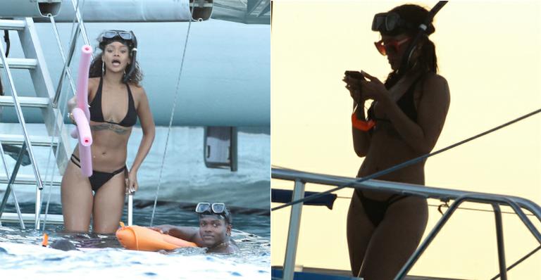 De biquíni, Rihanna mergulha com a família em Barbados