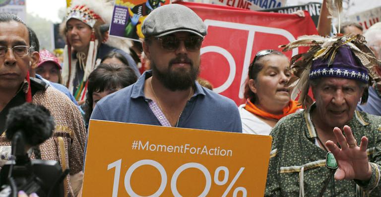 Mensageiro de paz da ONU, Leonardo DiCaprio participa de marcha ambientalista