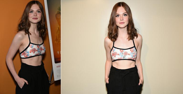 Elle Fanning exibe a boa forma com top cropped