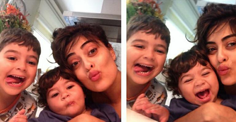 Juliana Paes se diverte fazendo caretas com os filhos