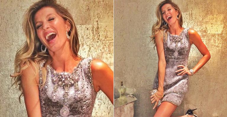 Gisele Bündchen mostra seu look para festa da Chanel