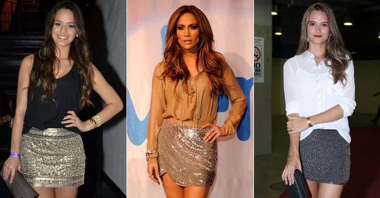 Saia de paetê vira peça-chave no look de famosas como Bruna Marquezine. Saiba como usar com elegância!