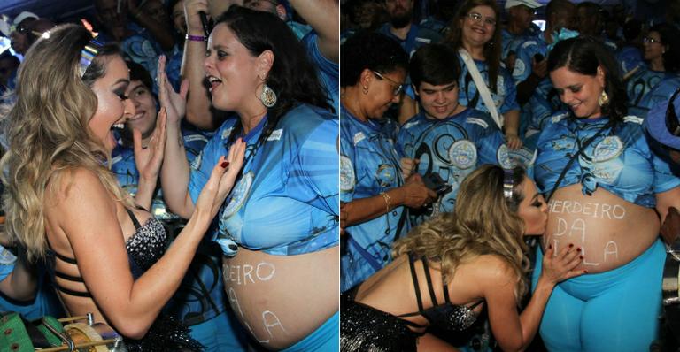 Sabrina Sato beija barriga de grávida durante ensaio para o Carnaval