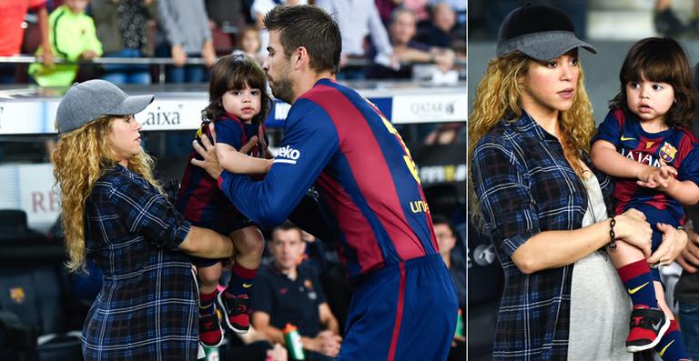 Shakira exibe barriguinha de grávida em jogo do marido