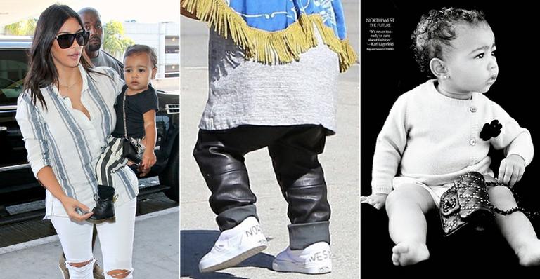 North West usa acessórios e roupas de luxo, como par de tênis exclusivo