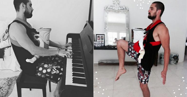 Rafael Cardoso toca piano e faz ioga com a filha recém-nascida