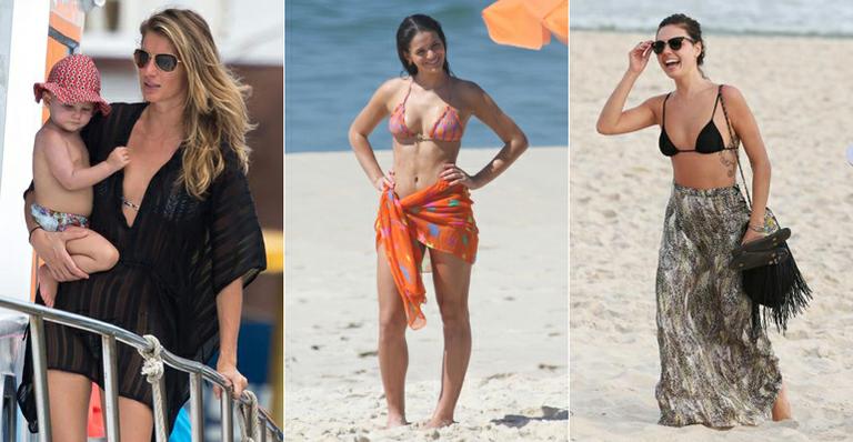 Bruna Marquezine e mais famosas usam vestido e até jardineira como saída de praia. Veja 25 looks