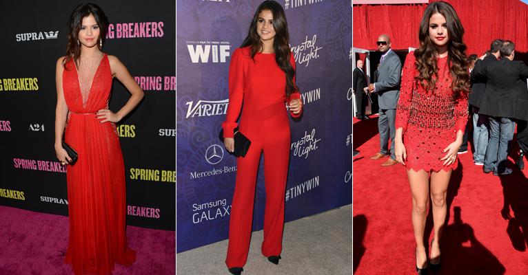 Selena Gomez é apaixonada por vestidos e looks em vermelho. Aprenda a usar e inspire-se