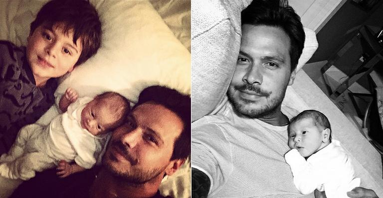 Flávio Mendonça mostra foto com os filhos Benjamin, recém-nascido, e Nicolas