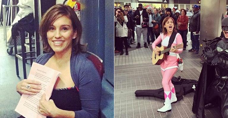 Ex-Power Ranger veste a sua fantasia para cantar nas ruas