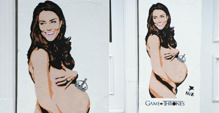 Artista faz grafite de Kate Middleton nua e com barrigão em parede de Londres