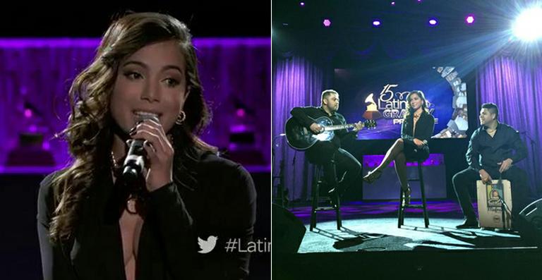 Com look decotado, Anitta canta no Grammy Latino