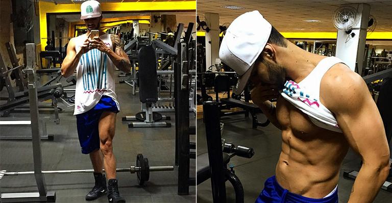 Gusttavo Lima exibe a coxa na academia e brinca: ‘Projeto deixar de ser frango’