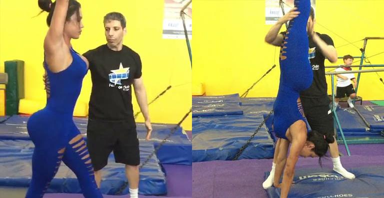 Gracyanne Barbosa faz treino de ginástica olímpica