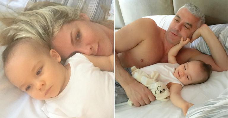 Ana Hickmann publica foto sem make na cama com o filho e o marido