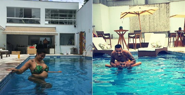 Grávida, Ellen Cardoso curte piscina da mansão em que vive com Naldo no Rio