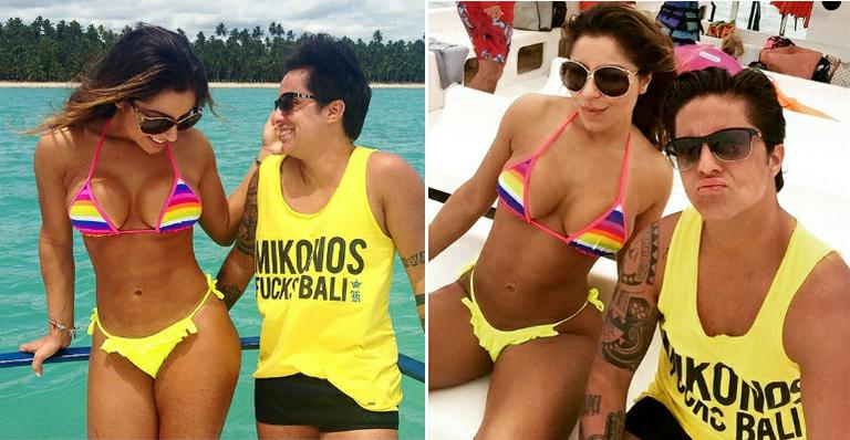 De sunga e regata, Thammy Miranda curte praia com a namorada