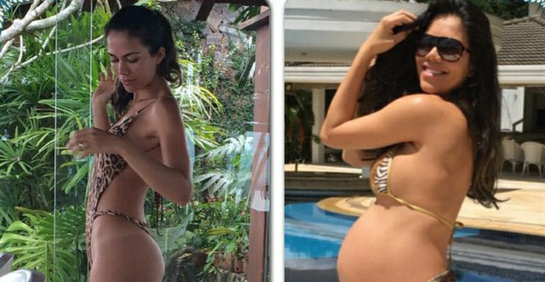 Grávida de 8 meses, Daniela Albuquerque posa de biquíni e mostra “antes e depois”