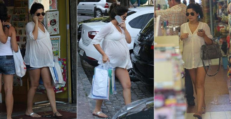 Na reta final da gravidez, Vanessa Giácomo exibe barrigão em tarde de compras