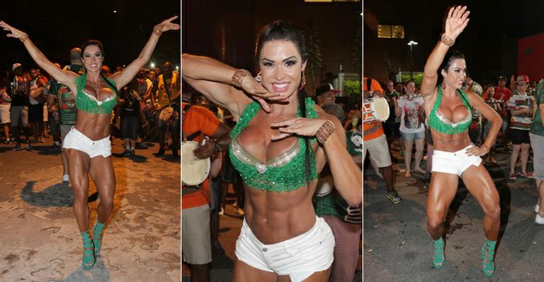 Gracyanne Barbosa exibe músculos em noite de samba