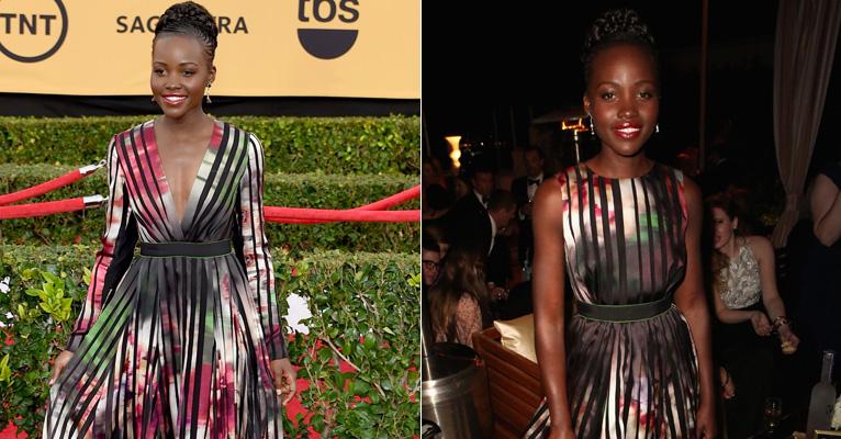 Lupita Nyong’o usa vestidos com estampa igual em eventos na mesma noite