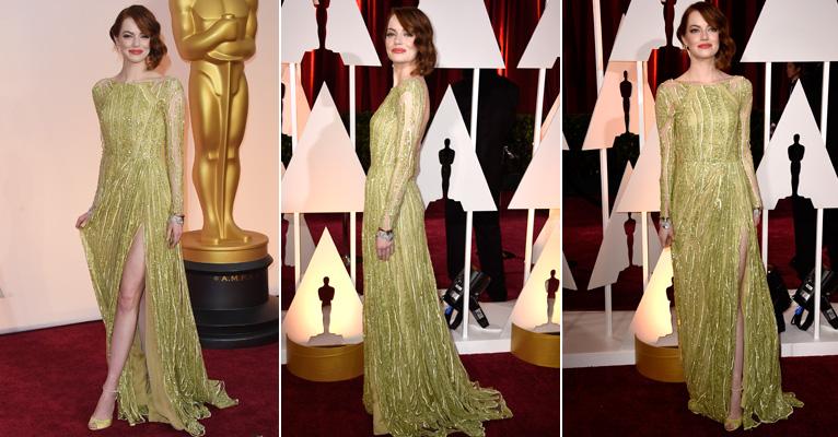 Vestido dourado de Emma Stone no Oscar é boa opção para mulheres baixinhas