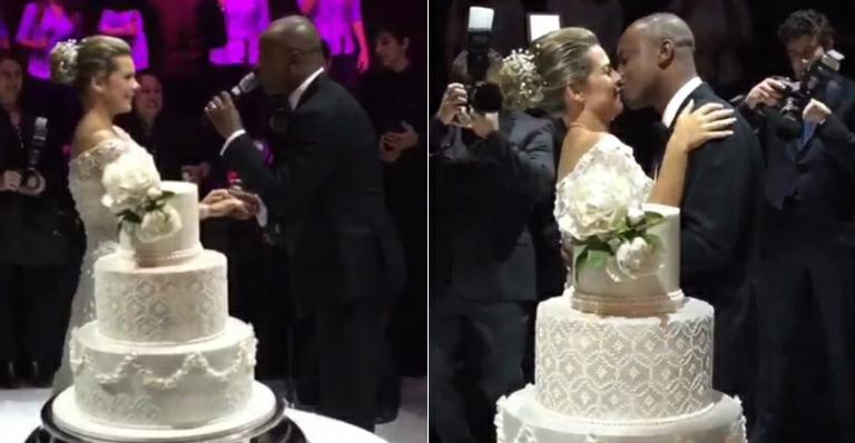 Thiaguinho canta música e emociona Fernanda Souza em festa de casamento