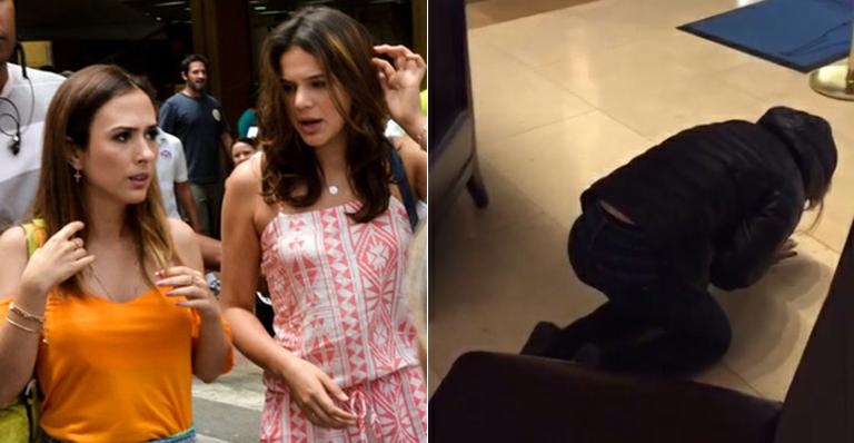 Tatá Werneck cai no chão após levar susto de Bruna Marquezine