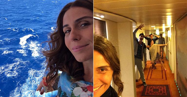 Giovanna Antonelli faz selfies nos bastidores de filmagem em navio