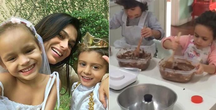 Rosana Jatobá mostra os gêmeos aprendendo a cozinhar