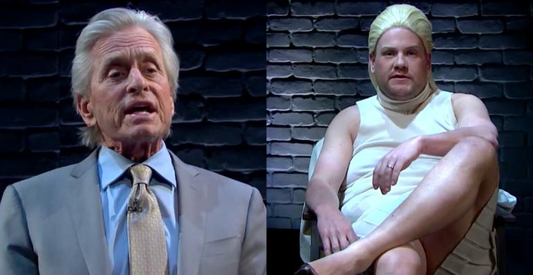 Michael Douglas recria cena de ‘Instinto Selvagem’ com James Corden