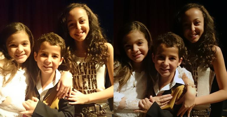 Mel Maia e Bianca Vedovato visitam Luiz Felipe Mello no teatro
