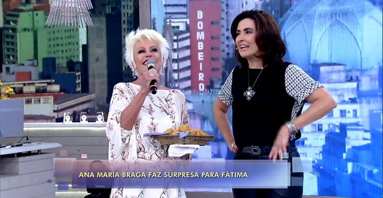 Ana Maria Braga invade o ‘Encontro’ e leva coxinhas para Fátima Bernardes