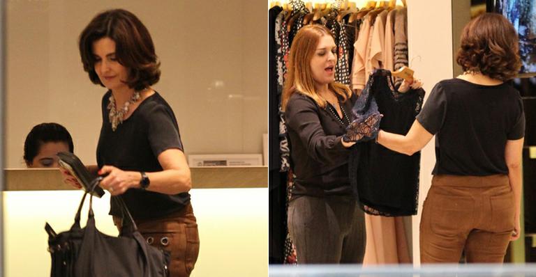 Fátima Bernardes é vista fazendo comprinhas em shopping no Rio de Janeiro