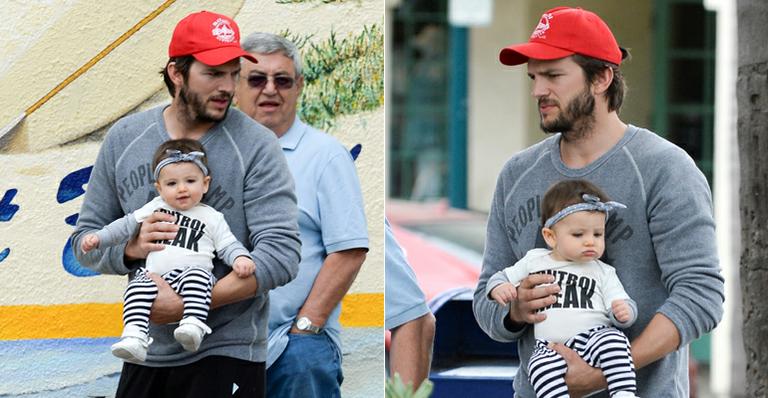 Que fofura! Ashton Kutcher passeia com a filha, Wyatt Isabelle