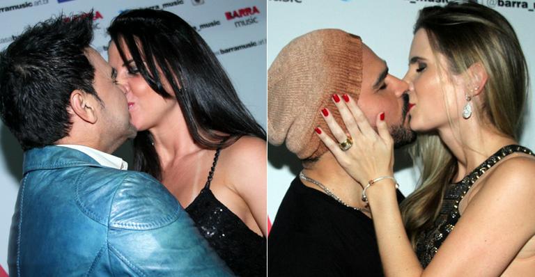 Clima de romance: Zezé di Camargo e Luciano trocam beijos com suas amadas