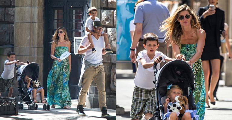 Gisele Bündchen e Tom Brady passeiam com os filhos em Nova York