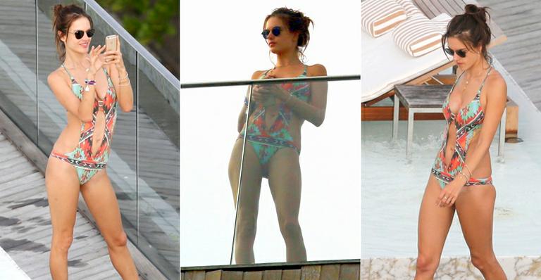 Com maiô ‘engana mamãe’, Alessandra Ambrósio curte piscina de hotel no Rio